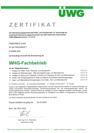 Zertifikat WHG-Fachbetrieb